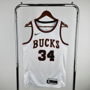 Maillot de Basket #34 Antetokounmpo Bucks 18-19 retro Blanc